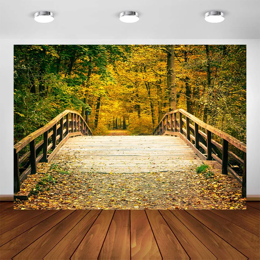 Фон для фотосъемки с желтыми кленовыми листьями осенним деревом лиственным