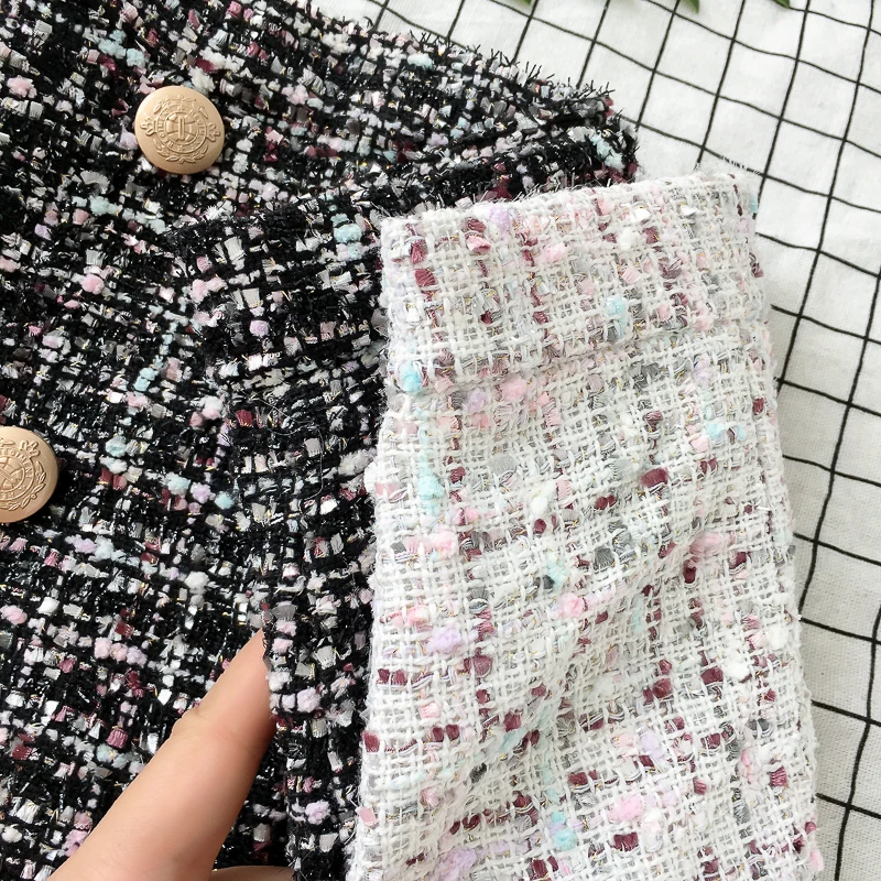 Женская твидовая юбка на пуговицах винтажная Осенняя мини карандаш шерстяная