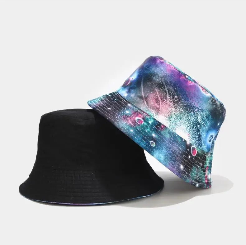

2020 Two Side Reversible Out space Planet Bucket Hats The Milky Way Caps Women Men bob hat hip hop Spring outdoor sun hat