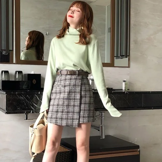 

2020 pile collar sweater women's korean version loose jumper top 100 high-necked knitted sweater inside the bottom shirt