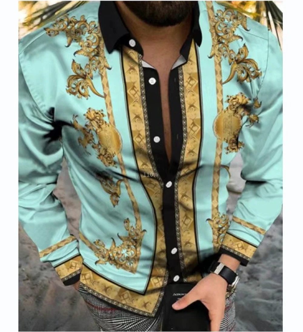 ZOGAA National style printing fashion long-sleeved jacket men's retro British style casual shirt men