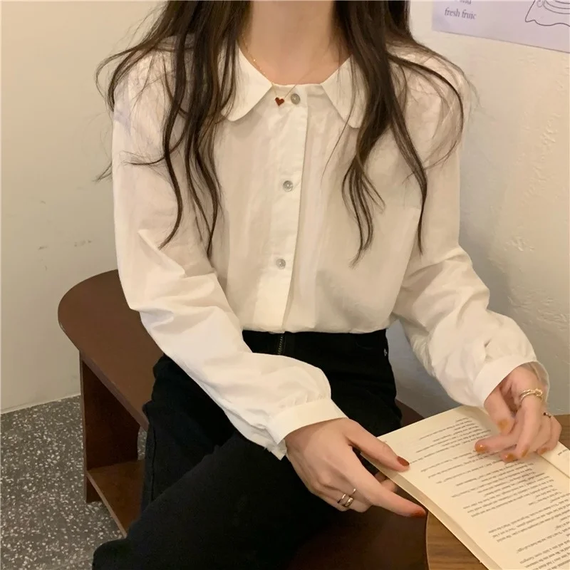 2021 Новый Белый Топ шикарный дизайн детский воротник рубашка с длинным рукавом