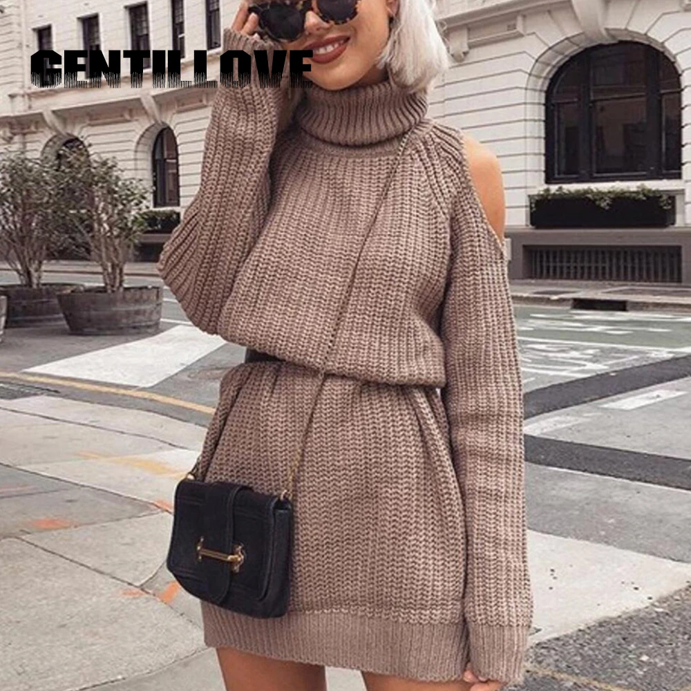 Gentillove Autumn Turtleneck Off Shoulder Long Sleeve Women Sweater Vintage Sexy Casual Loose Knitted Pullovers | Женская одежда