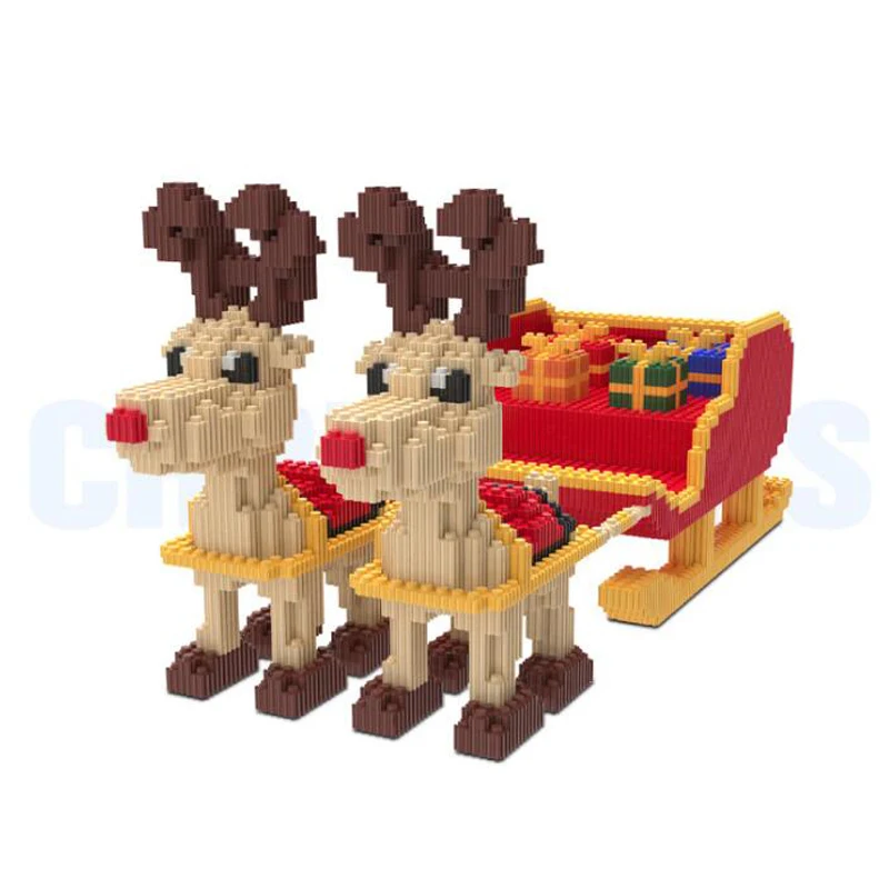 

Xizai 8064 Merry Christmas Gift Santa Elk Reindeer Sleigh 3D Model Mini Building Blocks Brick Toy 22cm tall for Children no Box