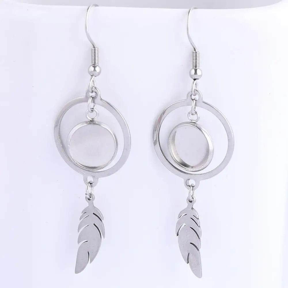 

10pcs Fit 10mm Round Cabochon Earring Setting Blanks Diy Circle Hoop Dangle Bar Charm Earring Accessories For Jewelry Making