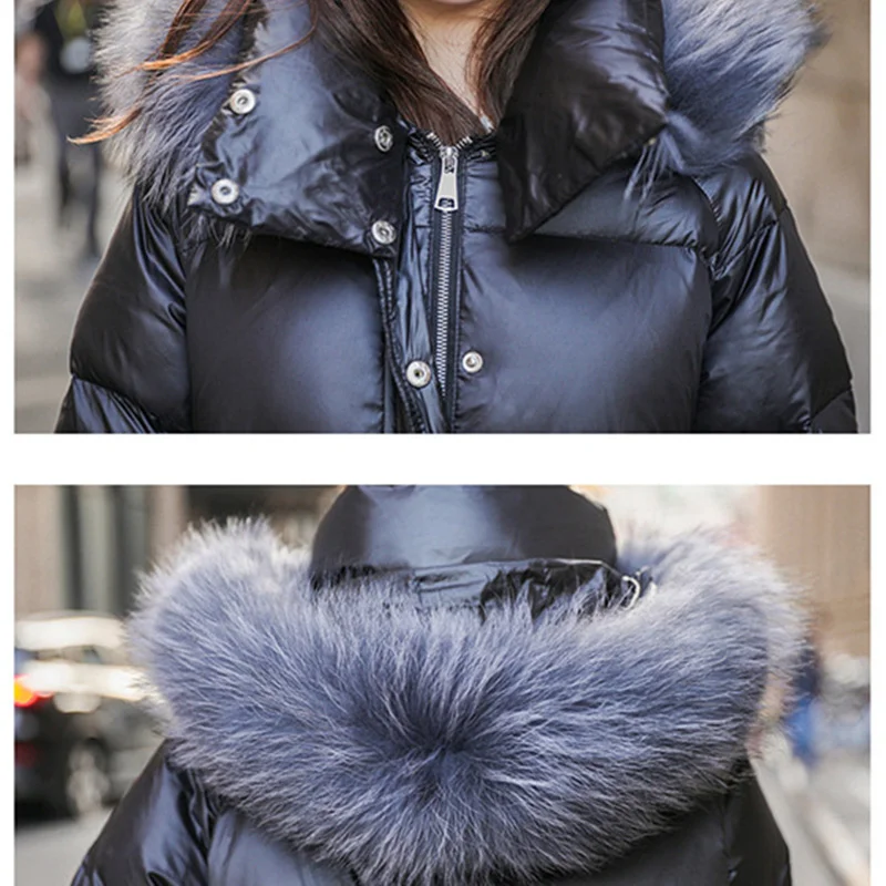 

Down 2021 New Winter Women's Jacket Women's Long Scorpion Large Fur Collar Thick Fashion Black Down Jacket