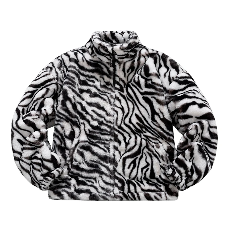 

Autumn Winter Plush Coat Men Zebra Pattern Zipper Jacket Fashion Causal Soft Outerwear Windbreaker Clothing Male Plus Size 5XL