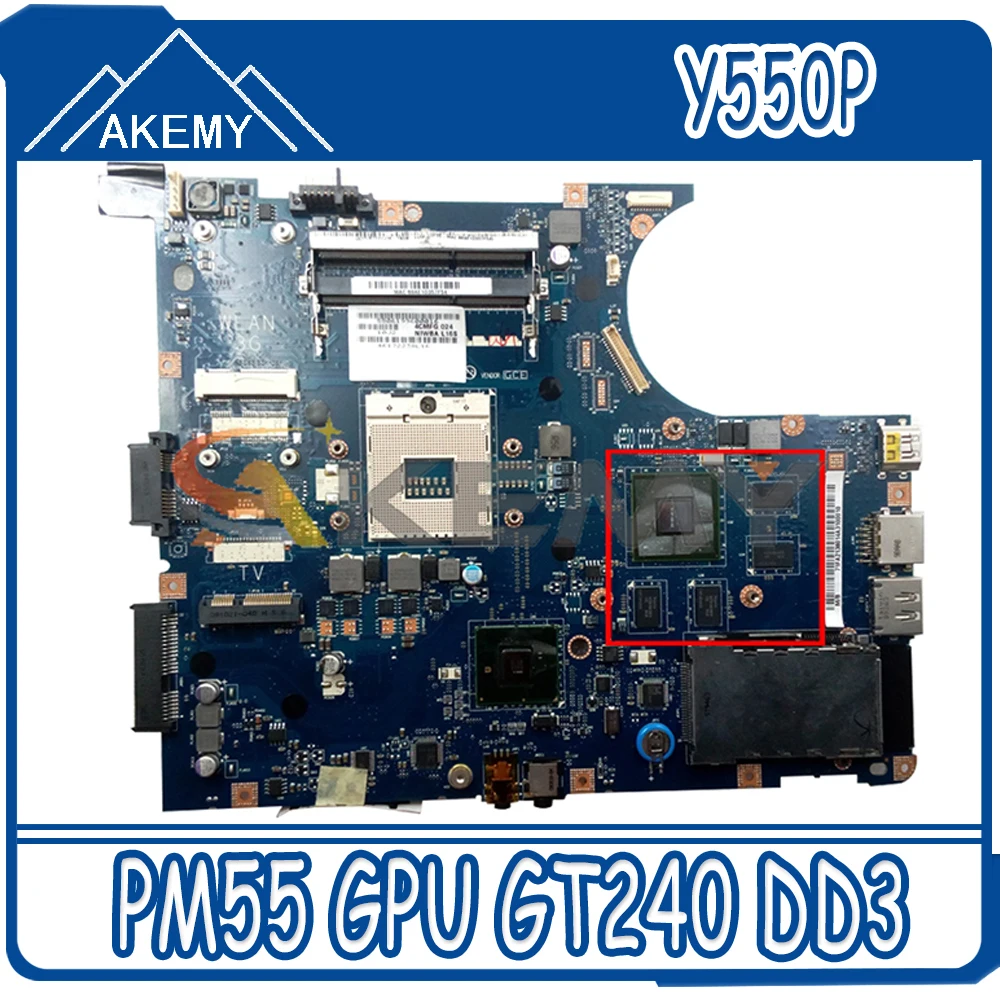 

Материнская плата Akemy LA-5371P для ноутбука Lenovo Y550P, материнская плата PM55 GPU GT240 DD3, 100% тестирование работы