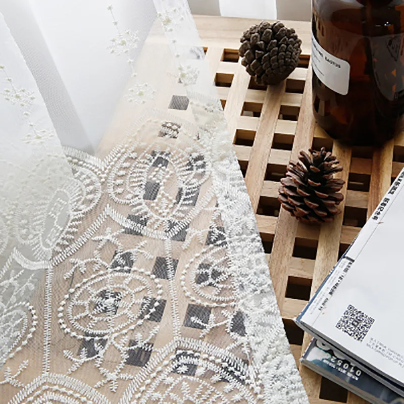 Белые европейские занавески с вышивкой маленькие свежие на балкон занавеска для