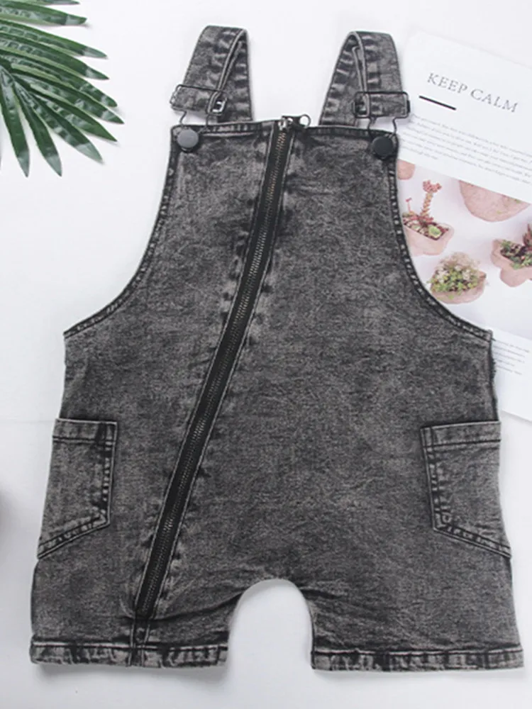 

Girls' strap shorts 2020 new Korean personalized trend denim diagonal zipper girls' strap shorts kid clothes children clothes