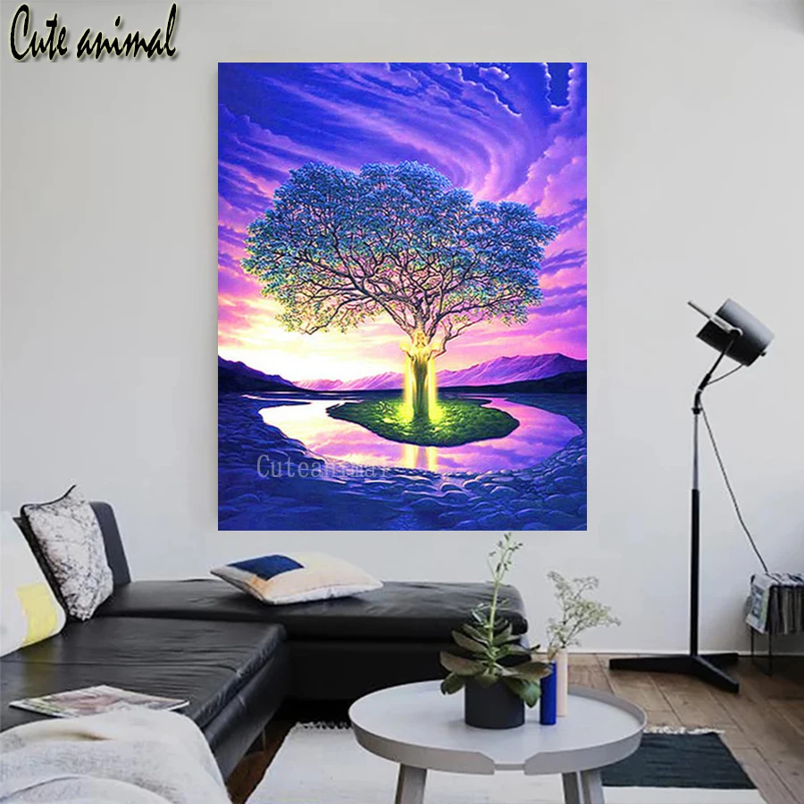 Алмазная живопись 5D &quotсделай сам&quot древо жизни озеро гора пейзаж мечты