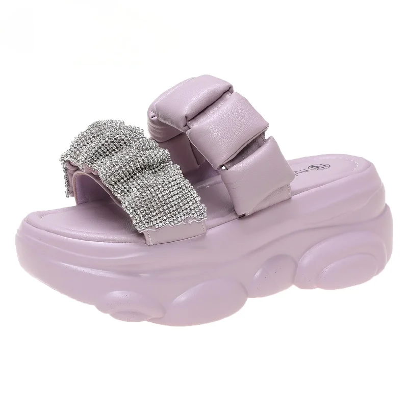 

Шлепанцы женские с открытым носком, пляжные сандалии на танкетке 7 см, шлепанцы с вырезами, высокий каблук, лето 2021