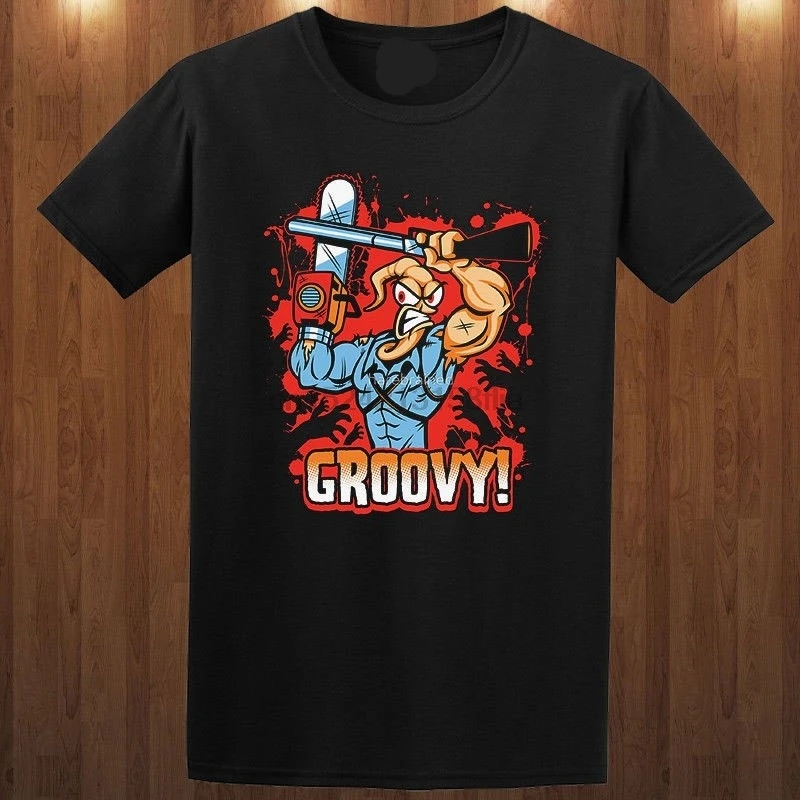 Футболка с надписью Earthworm jim ash evil dead S M L XL 2XL 3XL Groovy| |