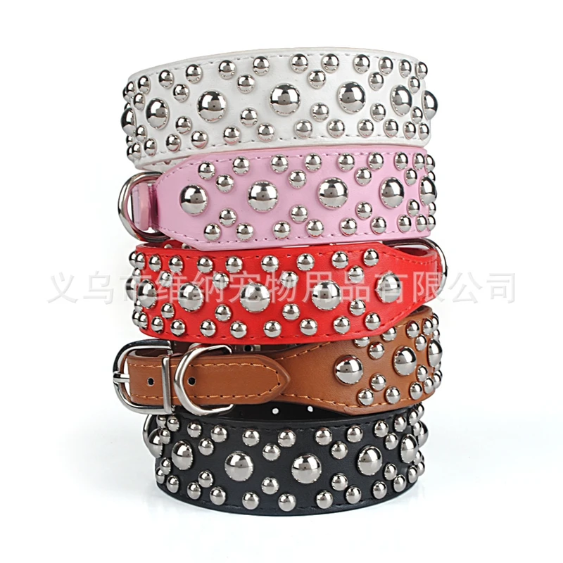 Cool Rivets Studded Best Genuine Leather Pet Dog Collars for Small Medium Large Dogs 5 Colors Boxer Bulldog Pitbull XS S M L | Дом и сад
