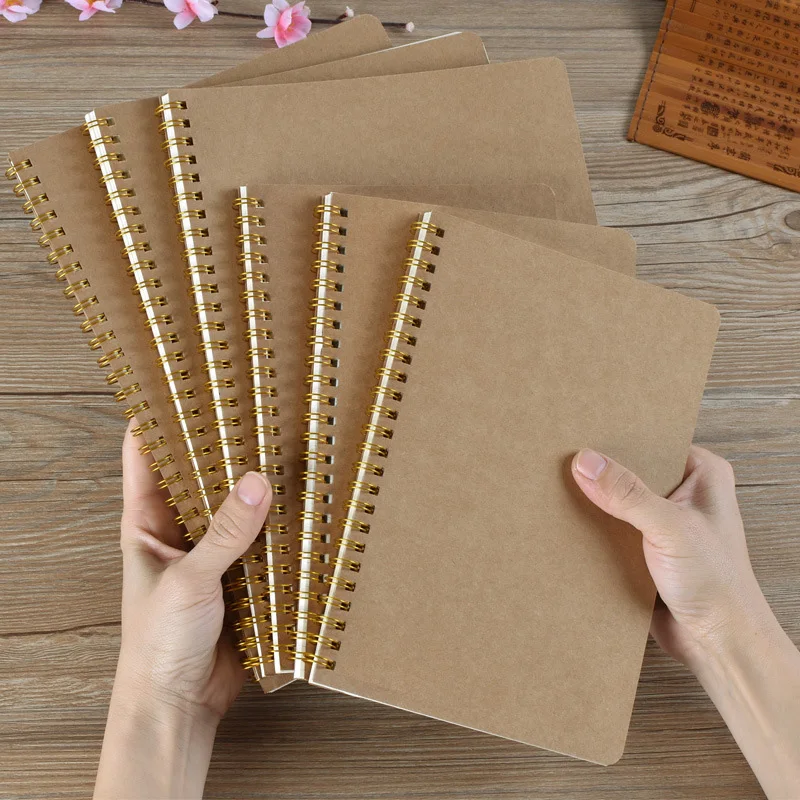

A5 Kraft Paper Cover Notebook 10pcs Dot Matrix Grid Coil Notebook Office Student Exercise Book Stationery Diary Office Supplies