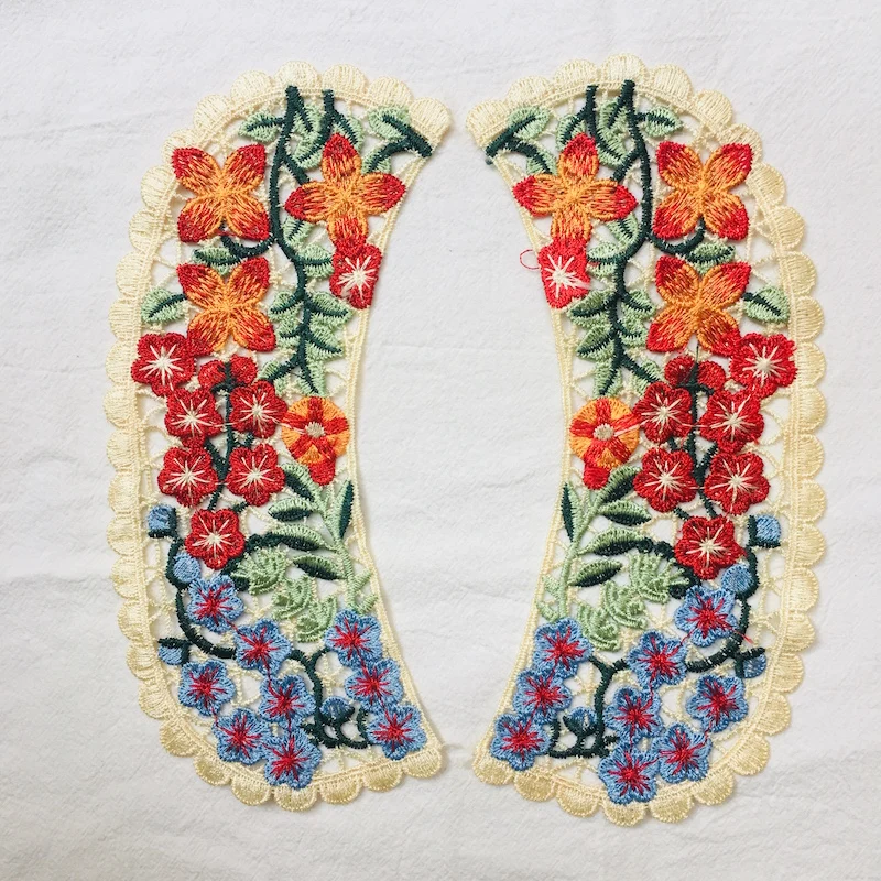 1 пара красивых цветов с цветочным орнаментом и вышивкой кружевной воротник