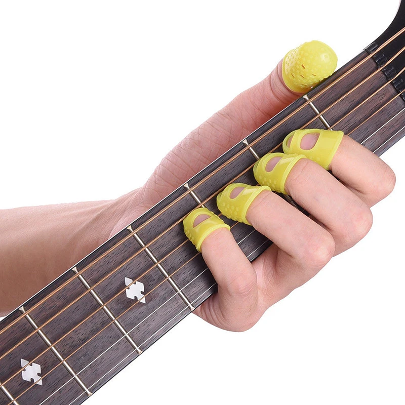 12 stücke gitarre fingerstyle fingertip finger guards für spielen ukuleleelektrische gitarren anfänger silikon gummi schützen abd