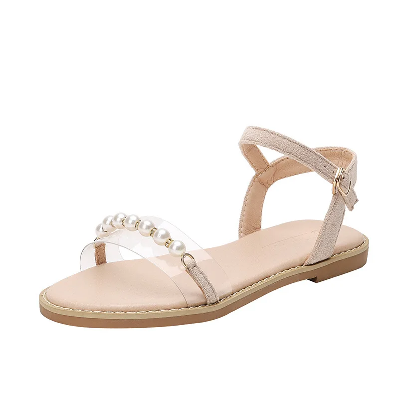 

Summer Shoes Woman Sandals Bohemia ankle strap Flat Sandalias Mujer 2021 Pearl Gladiator Beach Sandals Ladies Footwear
