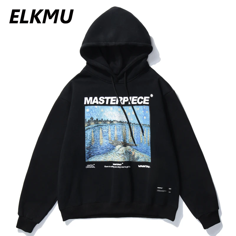 Толстовки с капюшоном ELKMU Van Gogh Мужская Уличная одежда флисовый пуловер в стиле