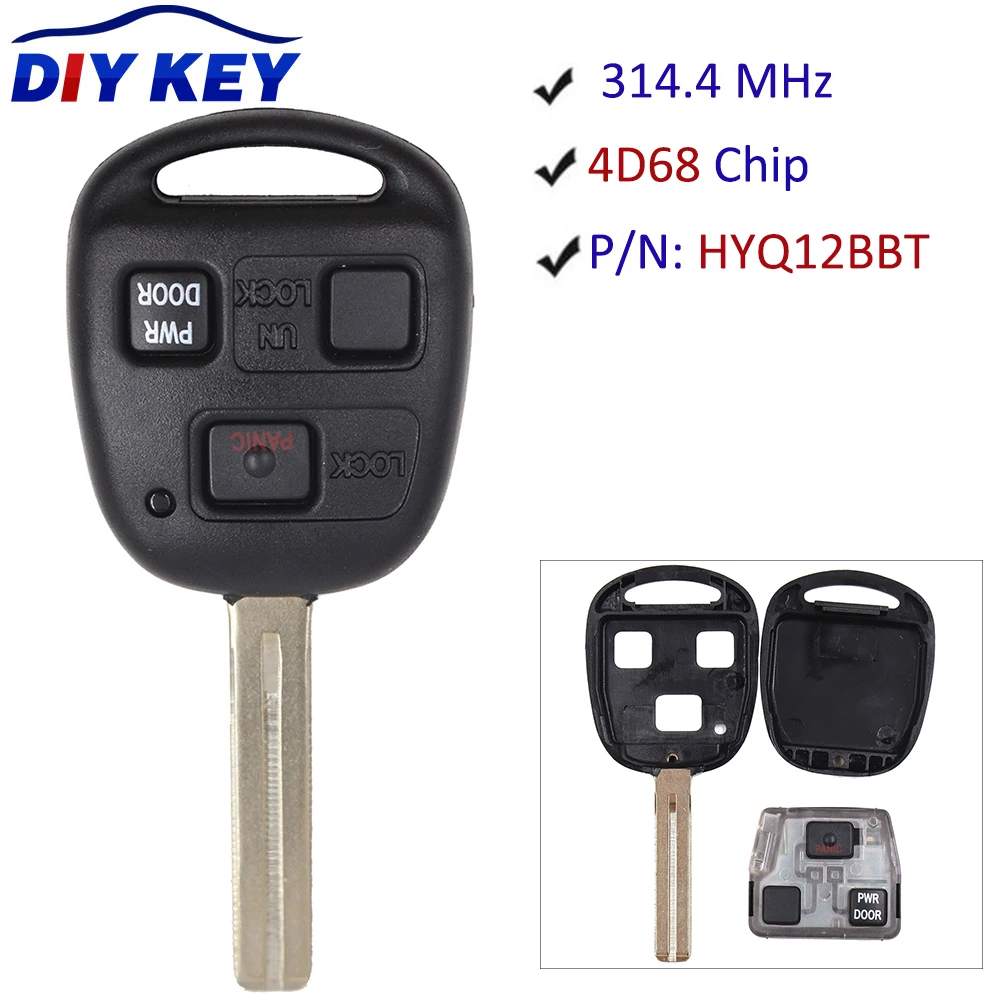 Пульт дистанционного управления DIYKEY с 3 кнопками 314 4 МГц лезвие TOY48 39 мм для Lexus ES330