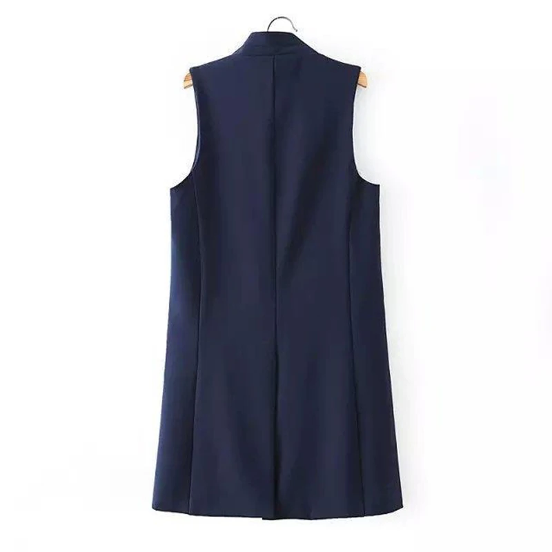 Женский Длинный блейзер-жилет с воротником-стойкой и двумя карманами | Женская