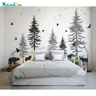 Украшение для детской комнаты в виде сосны, звезд, леса, лосят, медведь, ели с птицами, съемная наклейка BD169