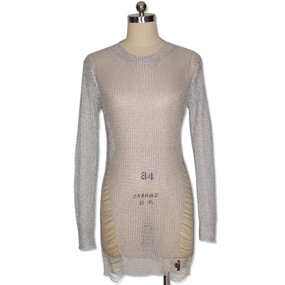 

2017 European and American sexy women's gold hollow wool skirt Amazon hot beach sweater blouse skirt