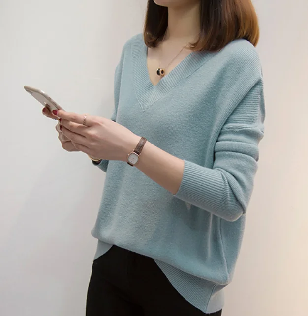 Пуловер размера плюс с v-образным вырезом женские вязаные свитера 2020 Осень-зима