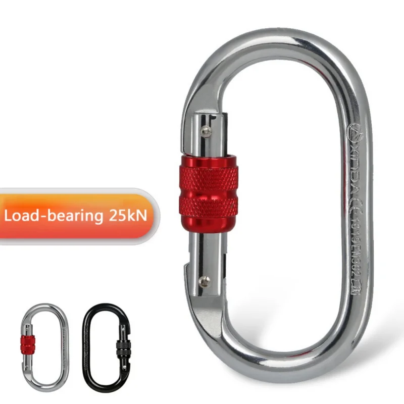 

1PC 25KN Climbing Carabiner Screw Locking Gate Heavy Duty O-shape Carabiner Steel Hammock Buckle Outdoor Hiking Climbing Tools