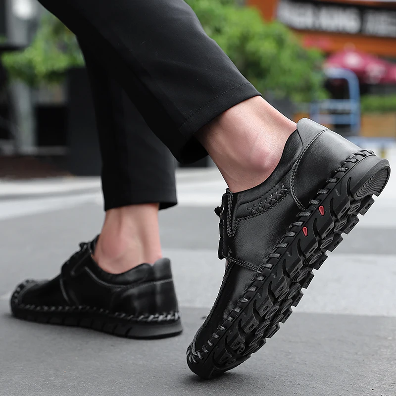 

Men's casual Shoes Men Genuine Leather Loafers Shoes Fashion Handmade sewing Soft Breathable Flats lace up Shoes big size 48
