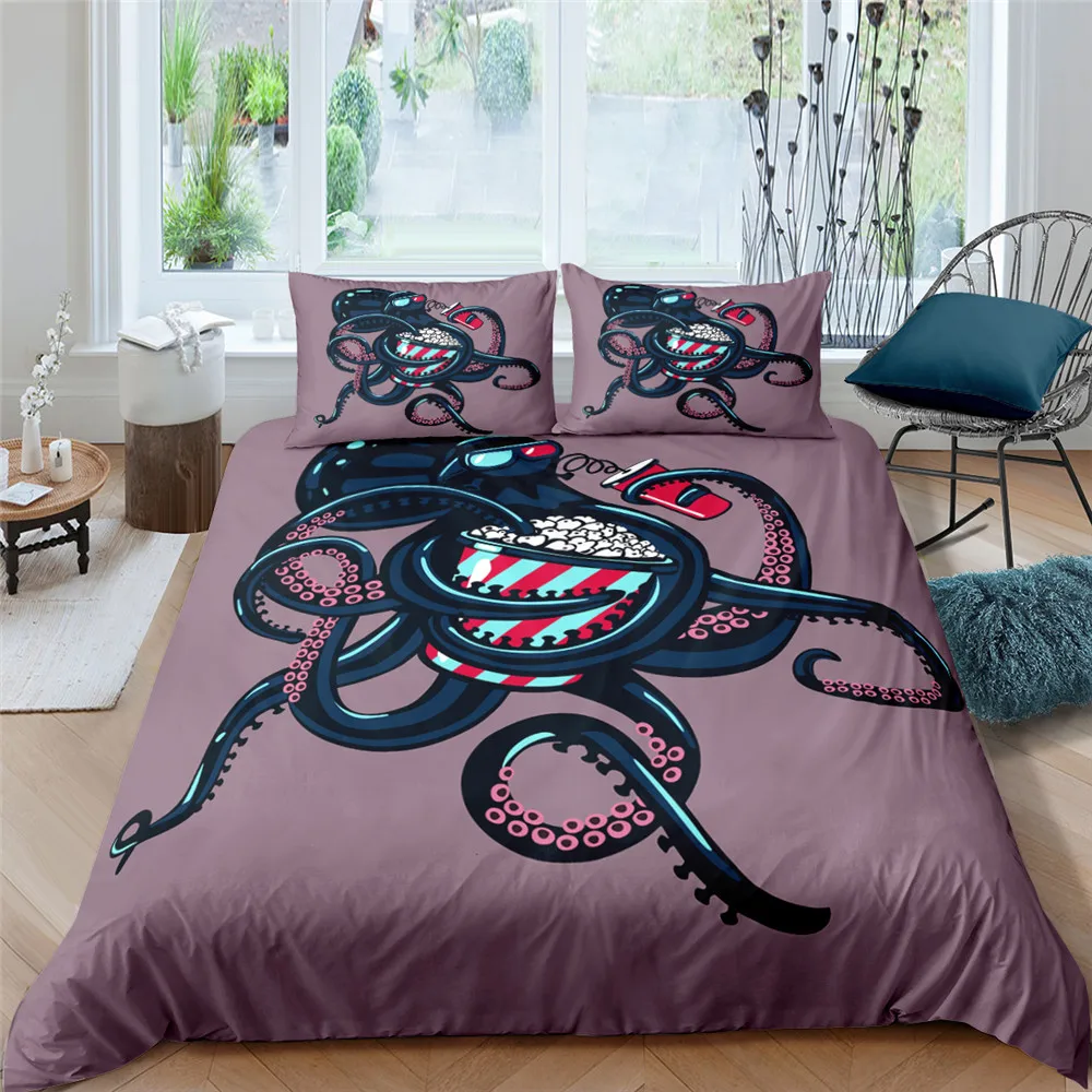 

Octopus Bedding Set Luxury Comforter Cover Set With Pillowcase Bedroom Decorate Duvet Cover Size Twin Full Queen King