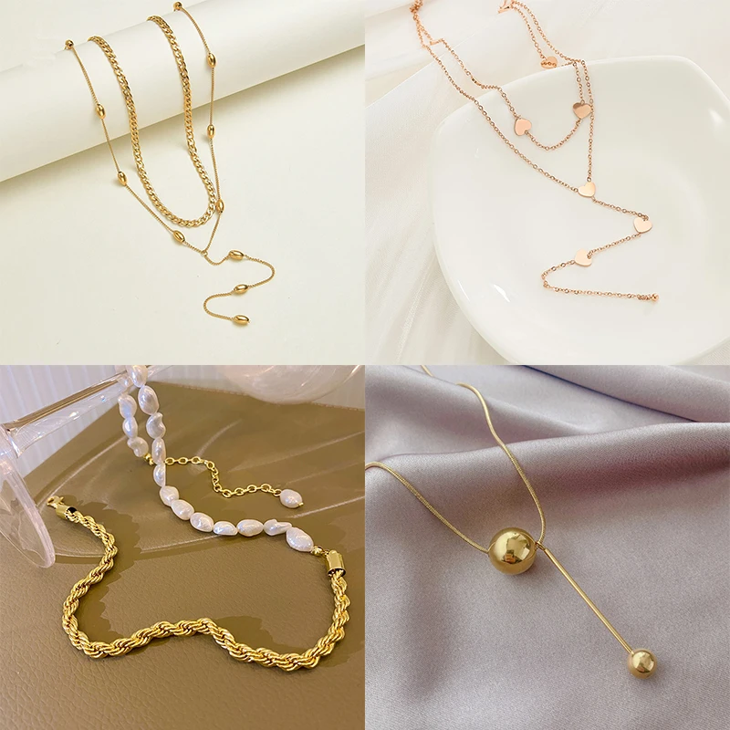 

MEYRROYU Stainless Steel New Romantic Tassel Pendant Necklace For Women Geometric Chain 2021 Trend Party Gift Fashion Jewelry