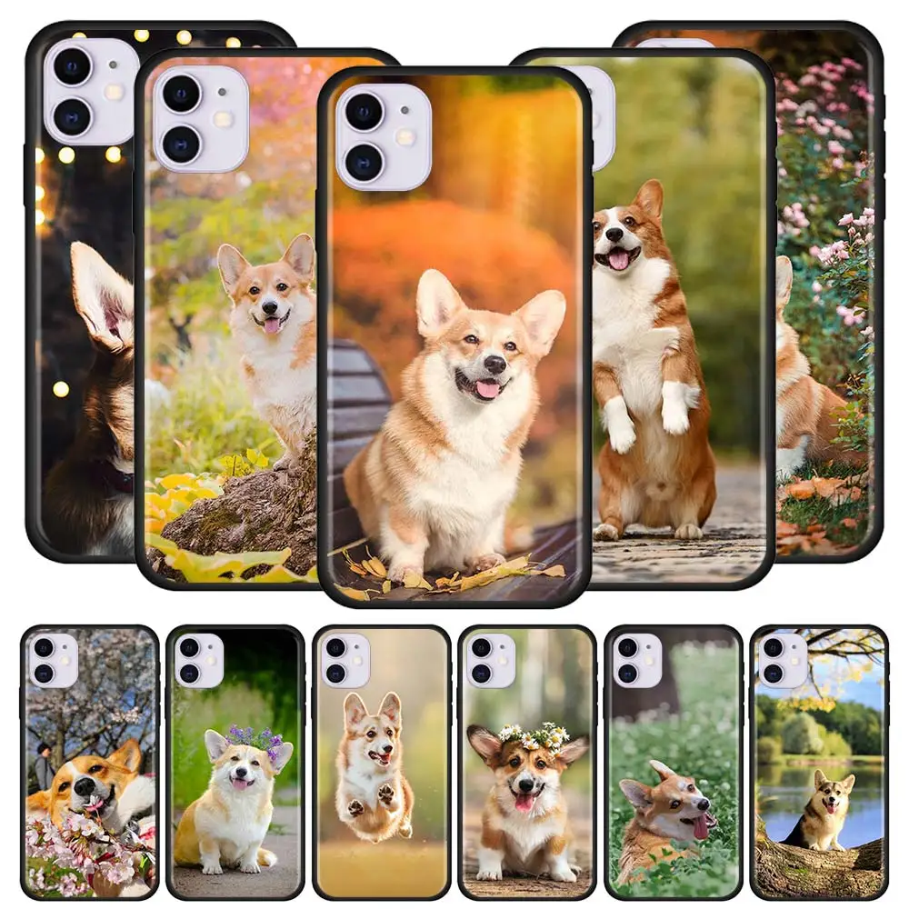 

Cute Corgi Dog Case for Apple iPhone 11 Pro Max XS X XR 7 8 6 6S Plus 5 5S SE Black Silicone Phone Cover Caso