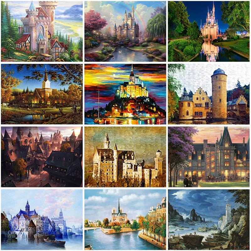 

Full Square Round 5D Diamond Painting Landscape Castle Diamond Embroidery Rhinestones Diamond Mosaic Cross Stitch DIY Home Decor
