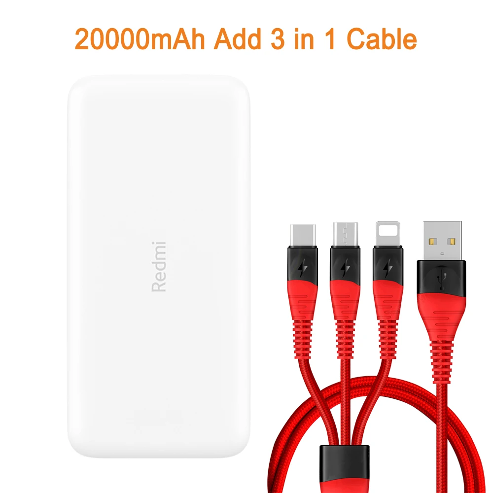 Новейший Xiaomi Redmi внешний аккумулятор 20000 мАч 18 Вт Быстрая зарядка 10000 мАч Внешний аккумулятор быстрая зарядка портативное зарядное устройство - Цвет: 20000mAh Add 3 in 1