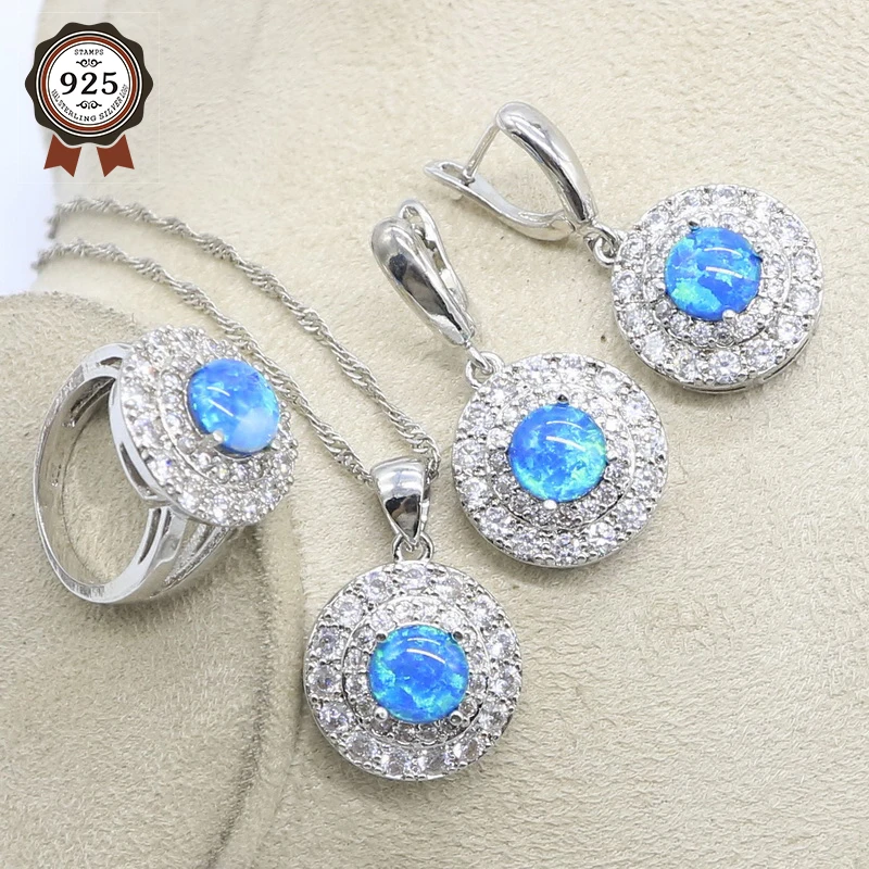 Серебро 925 белый опал Дубай ювелирные наборы для женщин ожерелье серьги кольцо с