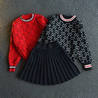 fashion two piece knitting spring summer girls dresses set coat cotton teenagers toddler outwear children clothes school uniform