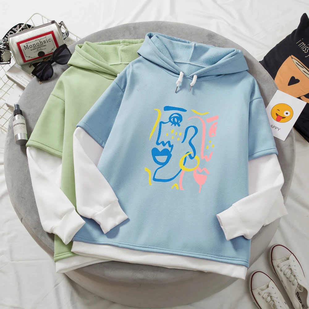 

Oversized Sweatshirts for Patchwork Young Women Hoodie Kpop Sweatshirt Fake Sweater Female Aesthetic Pullover Winter Treetwear