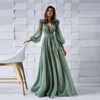 exquisite a line party gown for woman long sleeves ruffles v neck custom floor length formal evening dress vestidos de noche