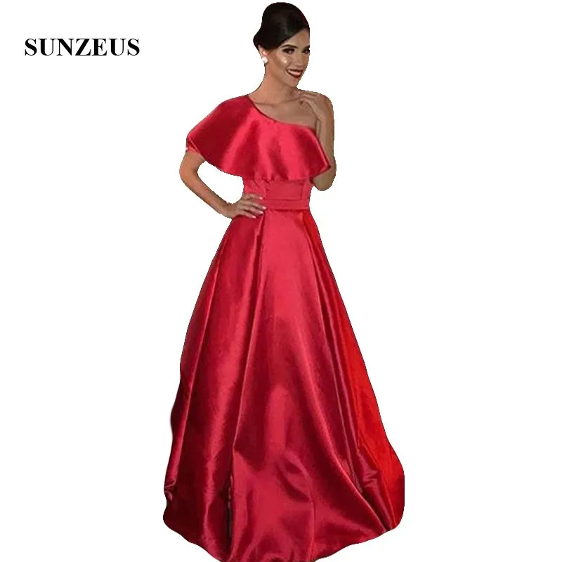 

One Shoulder Long Red Evening Dresses 2020 Simple Elegant Women Formal Gowns A-line vestido de noche