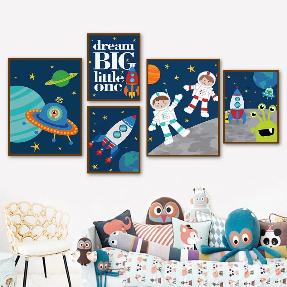 Современная картина с изображением искусственного пространства земли звездного Инопланетянина на холсте для украшения детской спальни