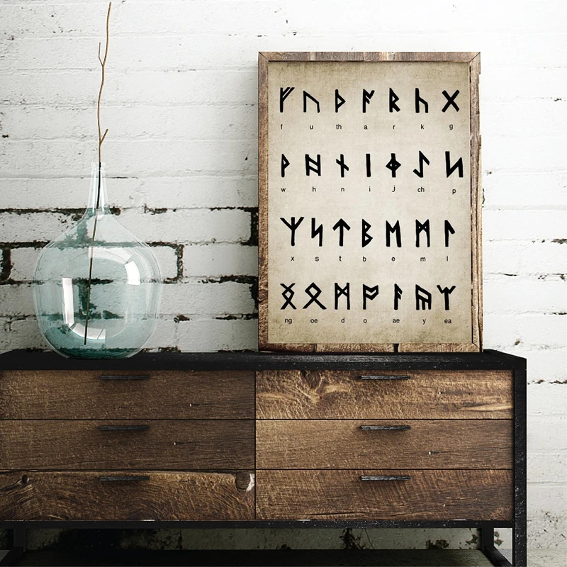 Runic Алфавит Печать Искусство гадания письмо волшебный викингов старый