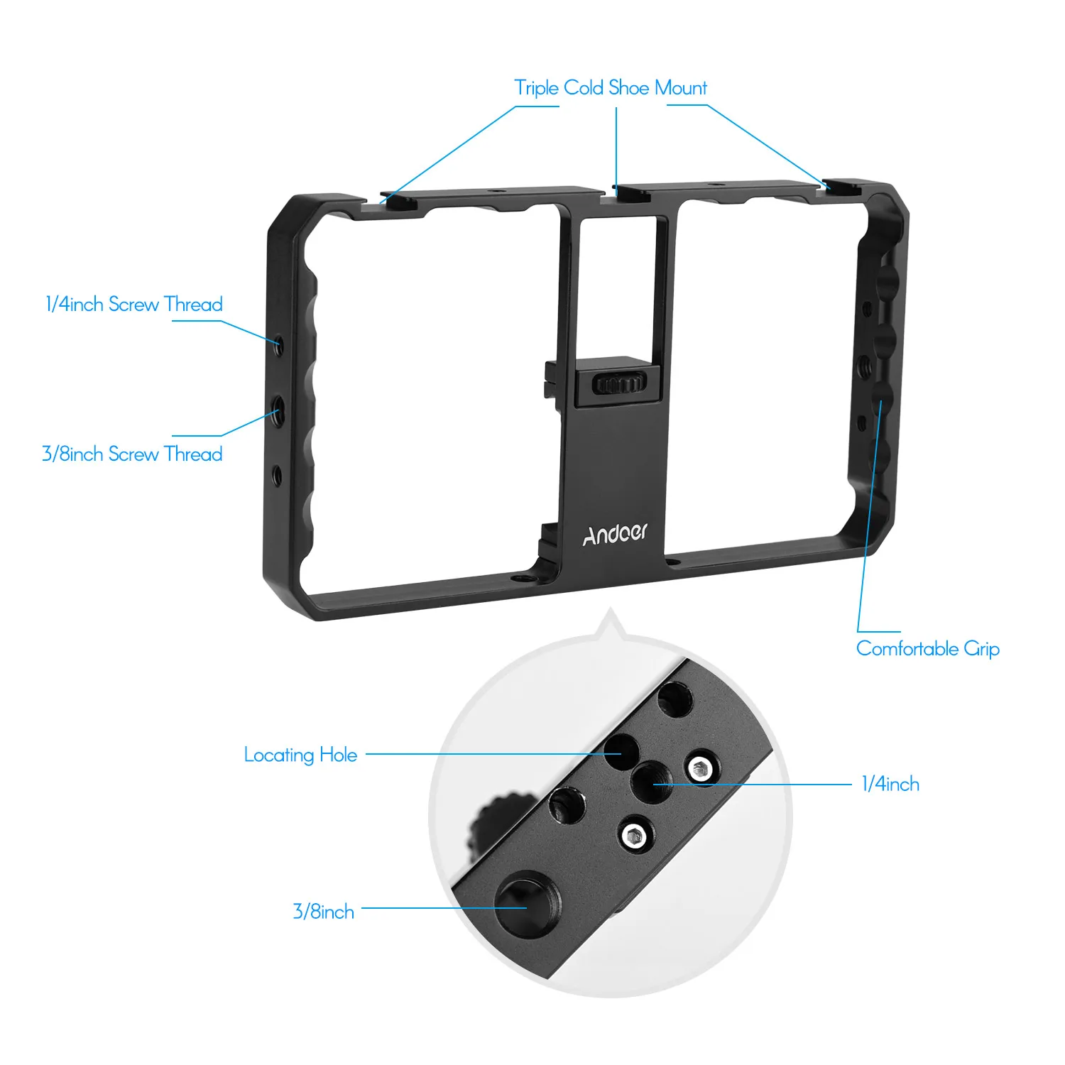 Держатель Andoer для смартфона с креплением видеосъемки и двойной светодиодной