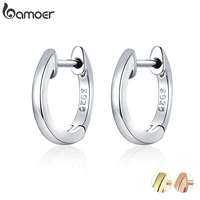 bamoer genuine sterling silver 925 hoop earrings for women 2 color tiny ear hoops rose gold color female jewelry brincos sce808