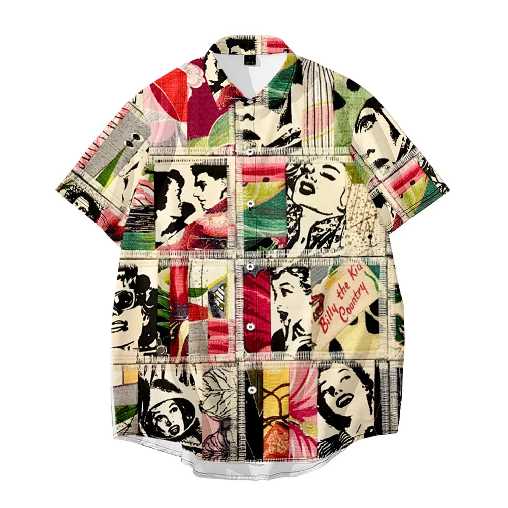 

2021 Men Hawaiian Shirt Streetwear Comic Poster Print Harajuku Beach Shirt Casual Summer Short Sleeve Oversized 4XL 5XL 6XL