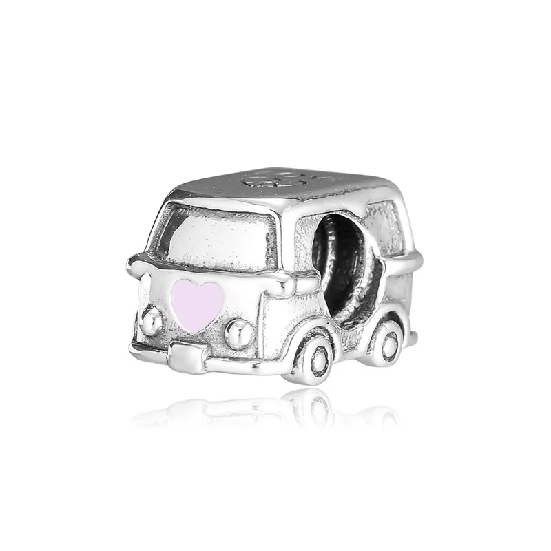 Весна Camper Van Charm бусы для шармов браслеты розового цвета эмаль знак любви сердце