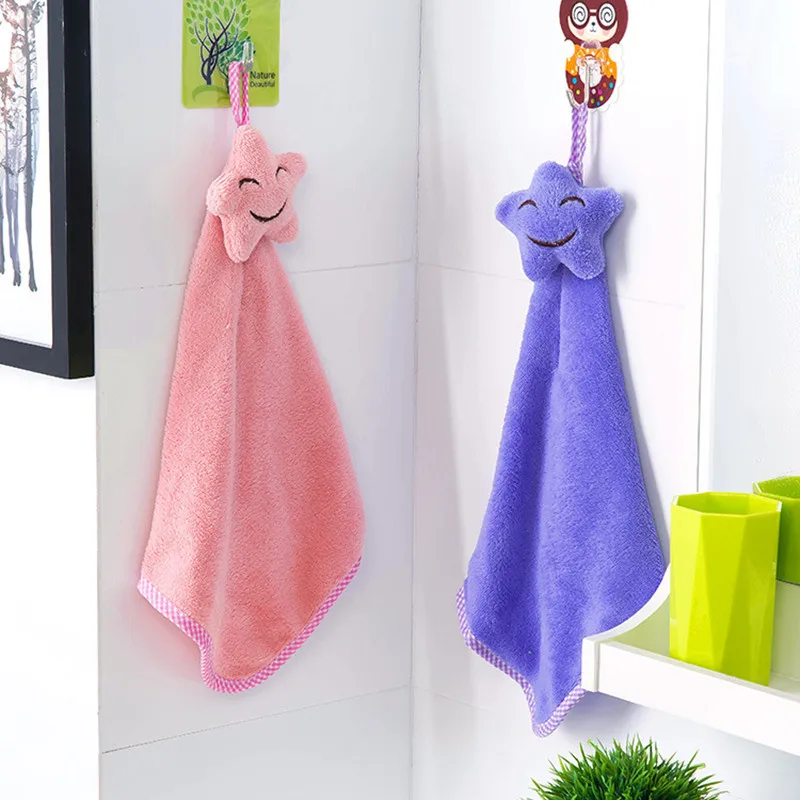 

Hanging Cute Smiling Face Coral Velvet Hand Towel Towel Kitchen Thickened Strong Water Absorption Non-linting Cloth Dish Cloth