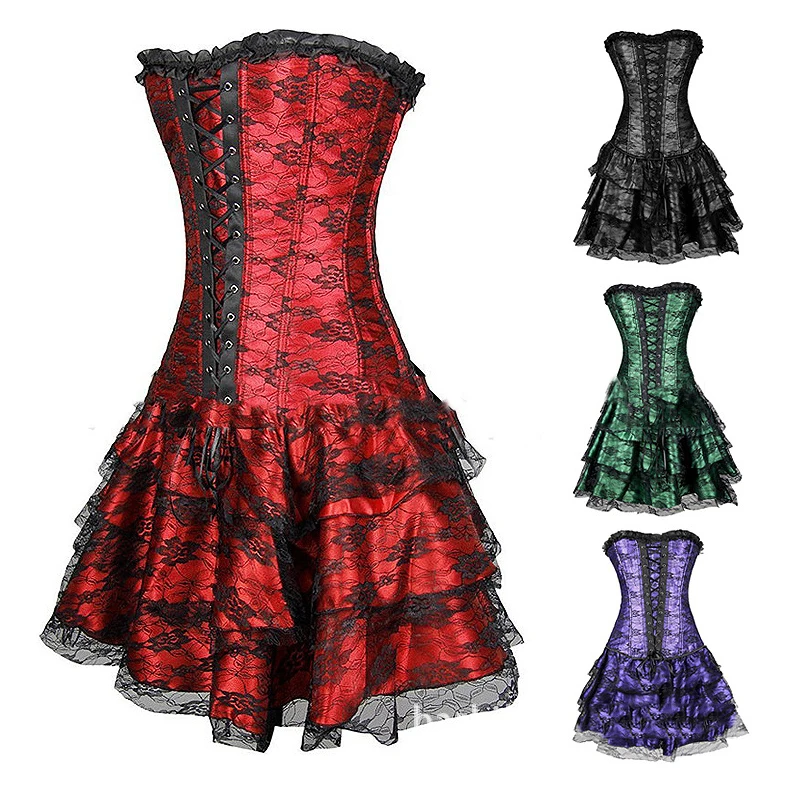 

Women Palace Corse Tretro Punk Gauze Short Dress Shapewear Women's Plus Size Shaping Corset Sexy Lace Steampunk Shapewear XS1691