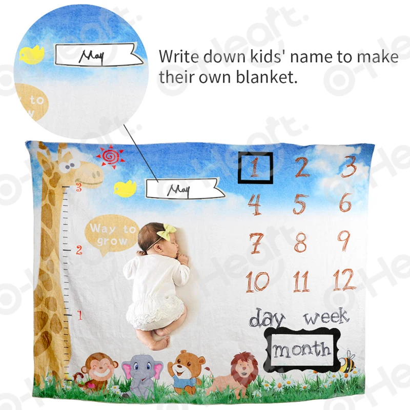 Детское ежемесячное знаковое одеяло для мальчиков и девочек с изображением