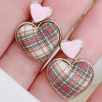 ydl pink heart earring sweet lattice pattern student temperament earrings glamour cute elegant earring jewelry pendant bijoux